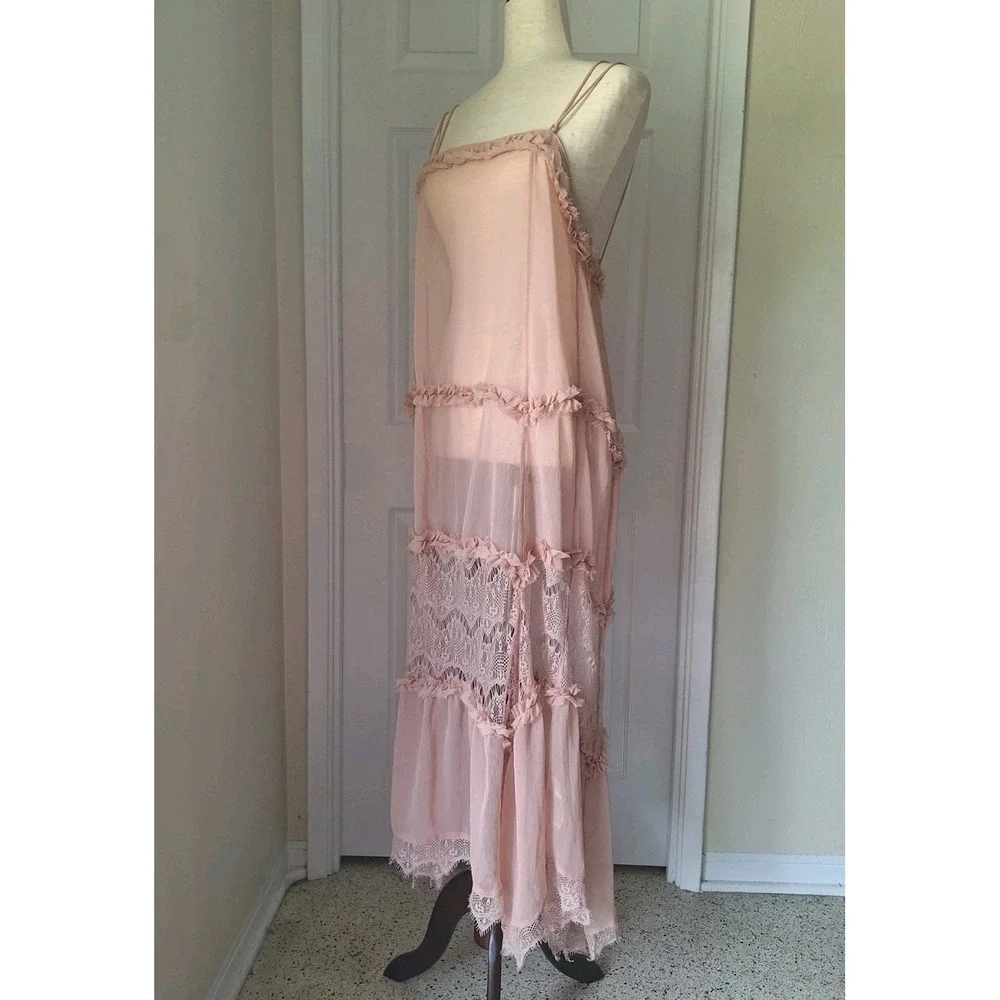 Free People Intimately Halfway There Maxi Slip Dress Boho Coquette Sheer